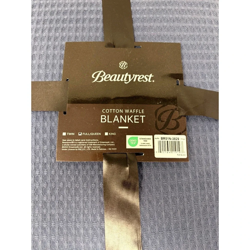 NOS HTF Beautyrest Cotton Waffle Blanket Full Queen Blue Cotton Bedding